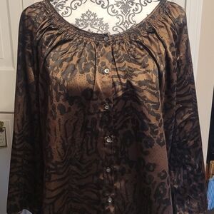 Animal Print Button-Up Blouse